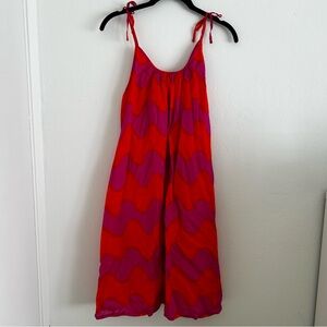 Marimekko Red & Hot Pink Wave-Print Mini Dress size Small